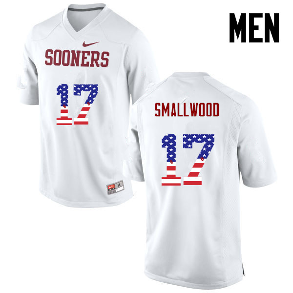 Men Oklahoma Sooners #17 Jordan Smallwood College Football USA Flag Fashion Jerseys-White - Click Image to Close